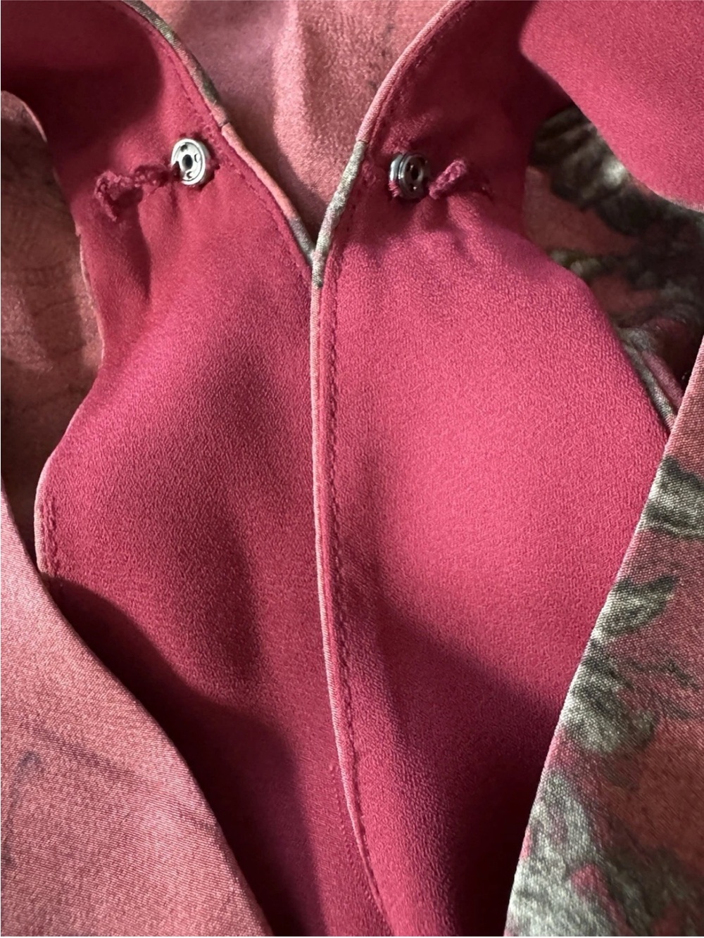 Peruvian Connection 100% Silk A-Line Dress 10 Red Asian Floral V Neck Pockets - Picture 7 of 10